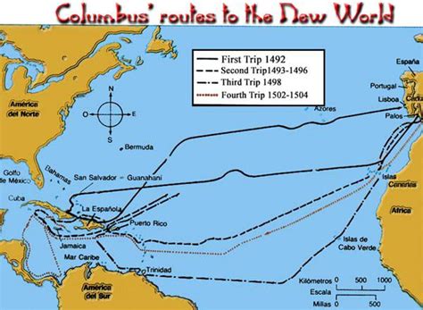 Map Of Christopher Columbus Voyage Spains Exploration Of The New