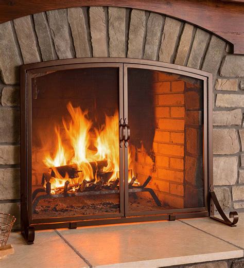 Arched Top Flat Guard Fireplace Screen With Doors All Fireplace