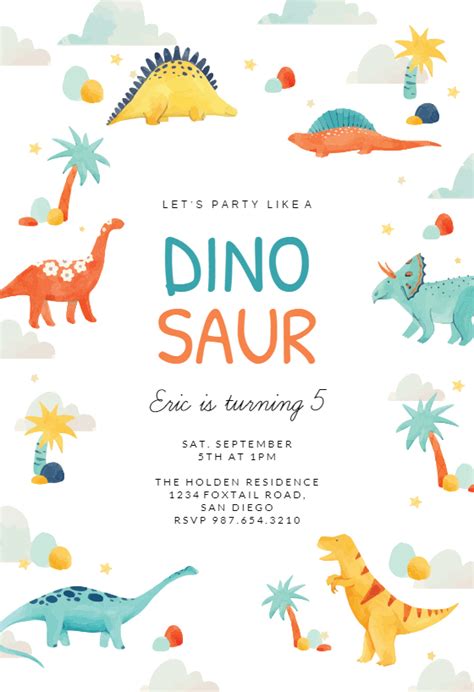 dinosaur adventure birthday invitation template