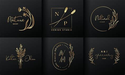 Luxury Logo Design Collection Golden Emblems With Initials And Floral