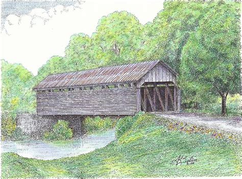 Ringos Mill Covered Bridge Drawing By Ann Selin Dorsey
