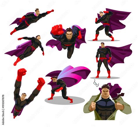 Comic Superhero Actions In Different Poses Male Super Hero Vector
