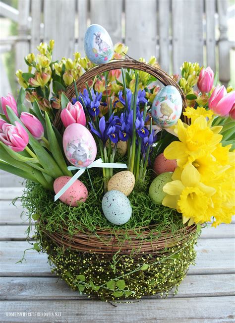 Create A Blooming Easter Basket Easter Flower Arrangements Easter