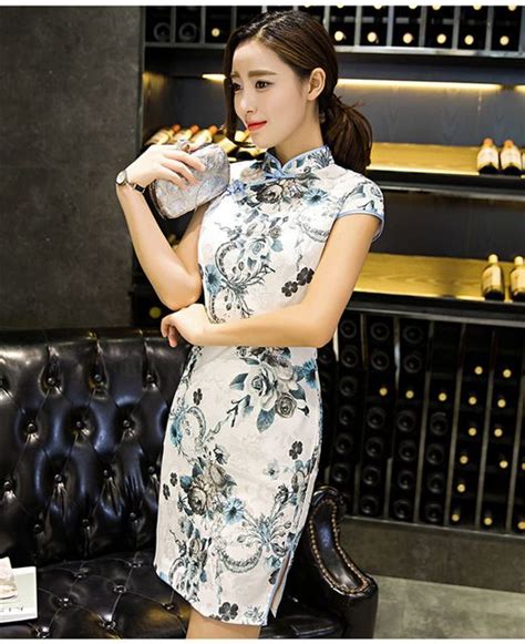 Womens Blue And White Porcelain Retro Printing Cheongsam Long Qipao Dress Qipao Dress