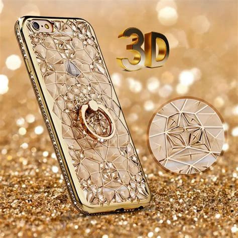 Gold Plating Case 3d Rugged Flower Glitter Diamonds Phone Case For
