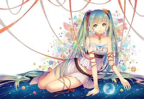 Vocaloid Hatsune Miku Wings Long Hair Ribbon Twintails Space