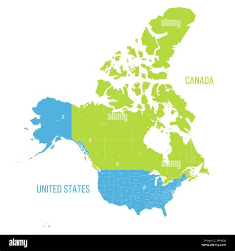 Estados Unidos Y Canadá Mapa Político De Las Divisiones Administrativas