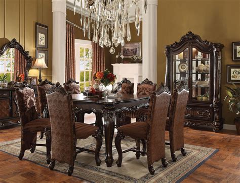 This set includes a table and six side chairs. Acme | 61155 Versailles Counter Height Dining Room Set in ...