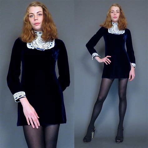 vintage 60s mod navy blue velvet mini dress victorian lace etsy mini velvet dress