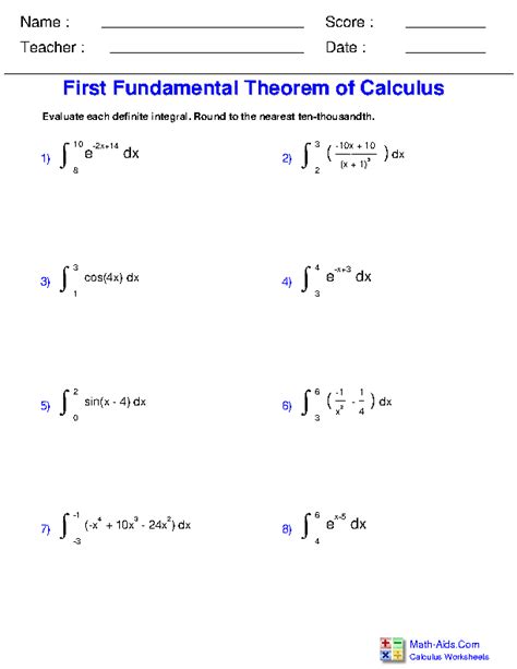 Rewrite each function, differentiate, and then simplify (no negative exponents!) function rewrite differentiate simplify a. Calculus Worksheets | Definite Integration for Calculus ...