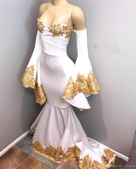 White And Gold Prom Dresses 2019 Mermaid Prom Dress Off The Shoulder