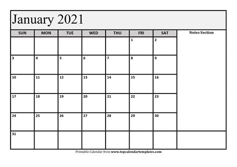 January Calendar 2021