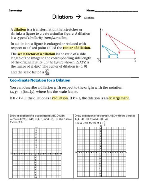 Dilations And Scale Factor Worksheet Ws Dilation Intro Origin Only