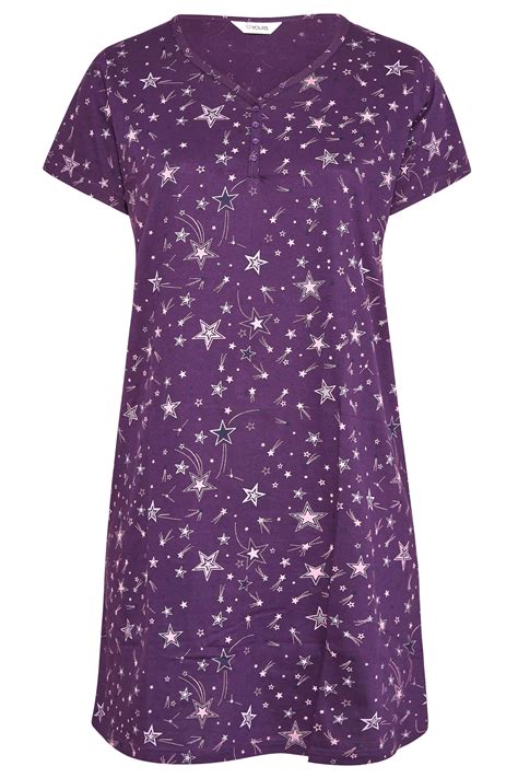 Plus Size Purple Star Print Placket Nightdress Yours Clothing