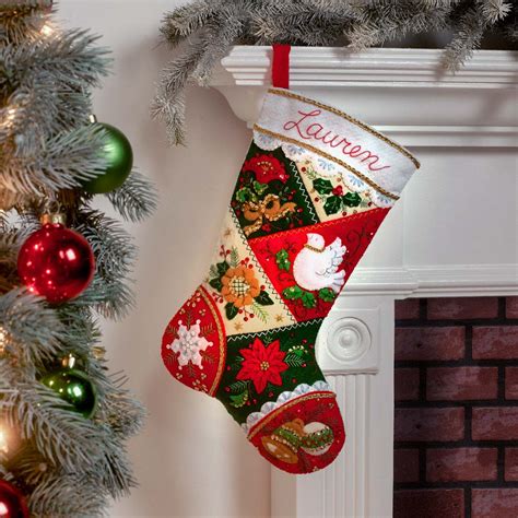 Bucilla Elegant Patchwork Christmas Stocking Felt Applique Kit 89261e