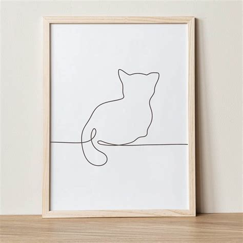 Cat One Linie Zeichnung Single Line Art Katze Zeichnung Etsy