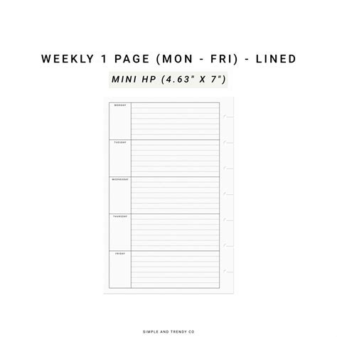 Mon Fri Weekly Planner Work Week Weekly 1 Page Weekly On Etsy