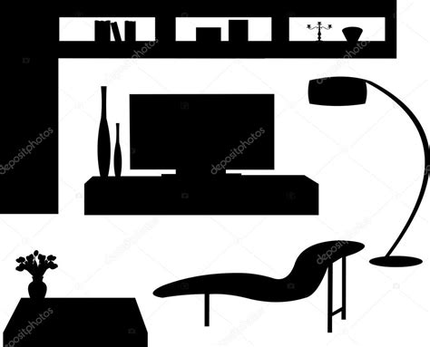 Part Of A Modern Living Room With Modern Furniture Silhouette Stock