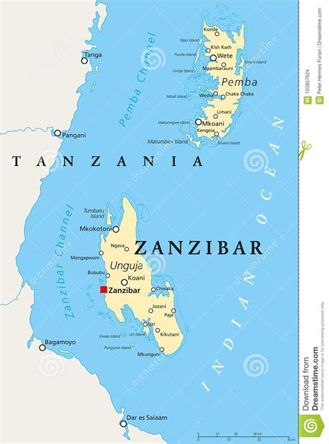 Zanzibar Political Map Stock Vector Illustration Of Island 103857624