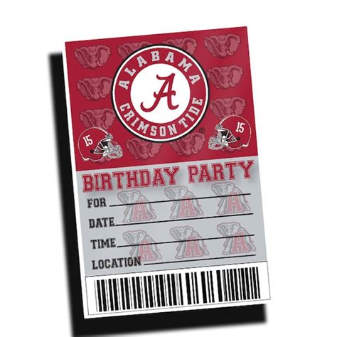 Alabama Crimson Tide Football Birthday Party Invitations 10