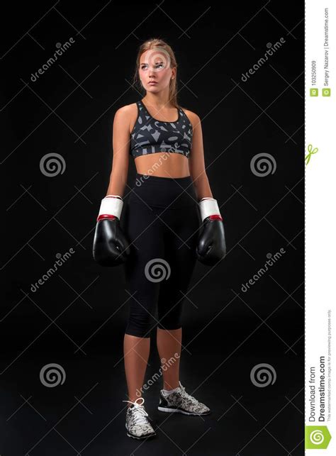 Beautiful Female Athlete In Boxing Gloves Stock Image Image Of