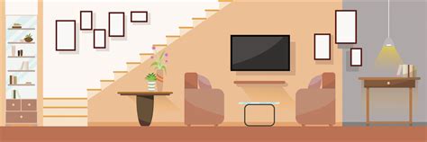 Interior Modern Living Room With Furniture Flat Design Vector