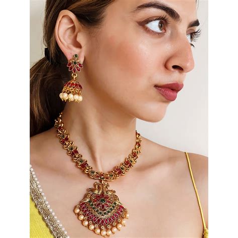 Buy Azai By Nykaa Fashion Festive Long Necklace And Earring With Pink