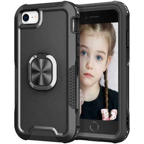 3 in 1 pc tpu phone case with ring holder for iphone se 2020 8 7 black