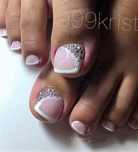 French Lace Rhinestone Toe Nailart Pretty Toe Nails Toe Nail Designs French Toe Nails