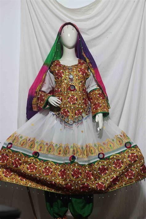 Afghan Dress Traditional Frock Afghani Frock Full Size White Kochyana