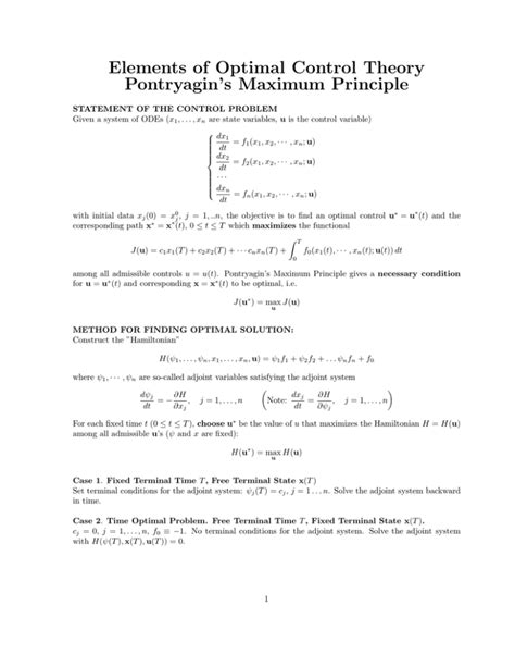 Elements Of Optimal Control Theory Pontryagins Maximum Principle