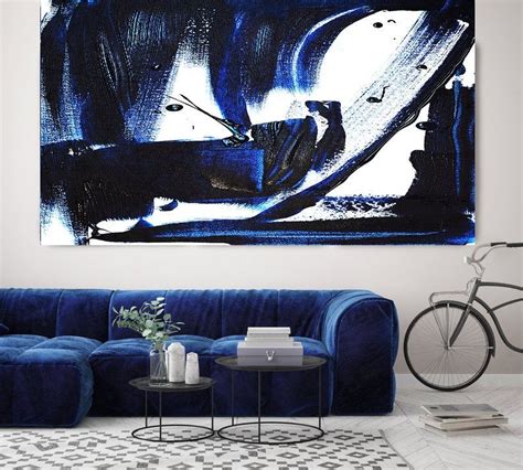 Electric Blue Abstract Art Navy Blue Abstract Painting Etsy Blue