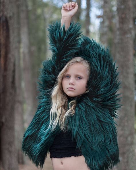 Girls Faux Fur Jacket In Deep Emerald Green Flaire Kids Clothing