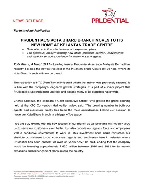 News Release Prudential`s Kota Bharu Branch Moves