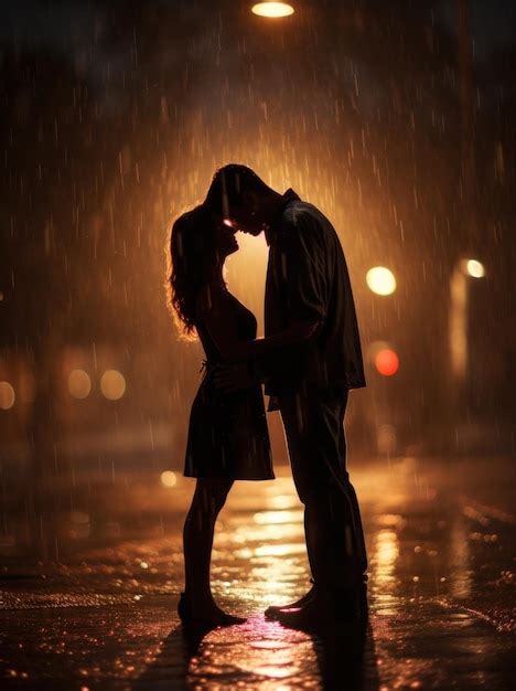 Premium Ai Image Photograph Romantic Couple Kissing Under The Rain At