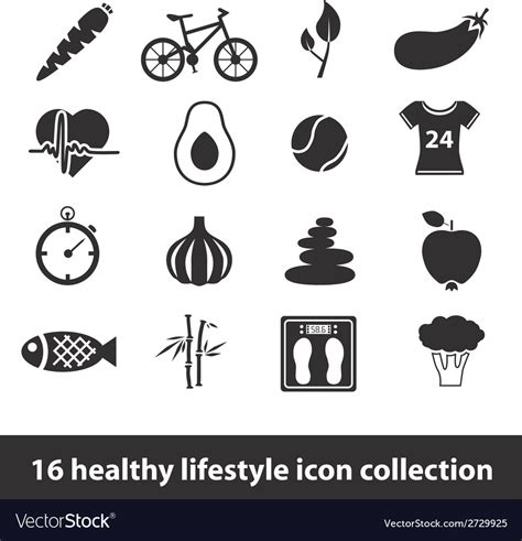 16 Healthy Lifestyle Icon Collection Royalty Free Vector