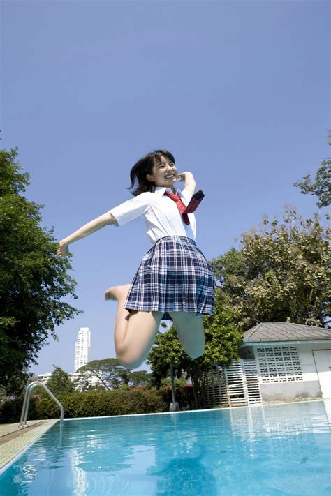 Japanese Bikini Stars Kaoru Hirata Jump Into Swimming Pool In School