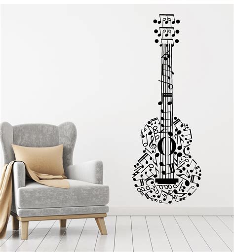 Vinyl Wall Decal Guitar Musical Instrument Notes Clef Music Art Sticke