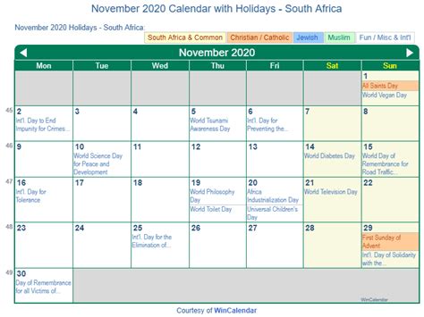 This printable south africa 2021 calendar is available in pdf, word and excel formats. Print Friendly November 2020 South Africa Calendar for ...