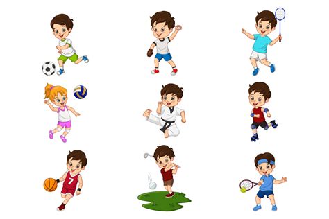 Cartoon Kids Playing Sports Collection Graphic By Mimosa Studio