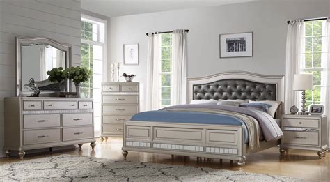 Buy Mcferran B520 King Platform Bedroom Set 5 Pcs In Silver Light Gray