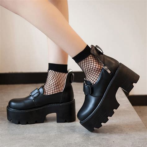 Black Double Straps High Platform Shoes Sd02424 Syndrome Cute