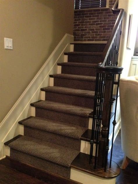 Pull the carpet back from an upper corner so that you can position the pry bar (or crowbar) behind the piece of carpet. Tuftex Carpet on stairs | Carpet stairs, Stairs, Stair runner