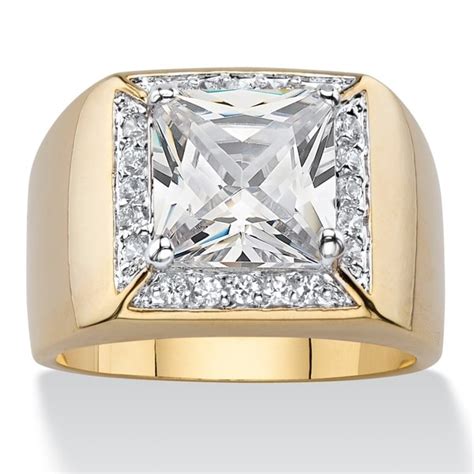 Shop K Yellow Goldplated Men S Cubic Zirconia Halo Ring On Sale Free Shipping Today