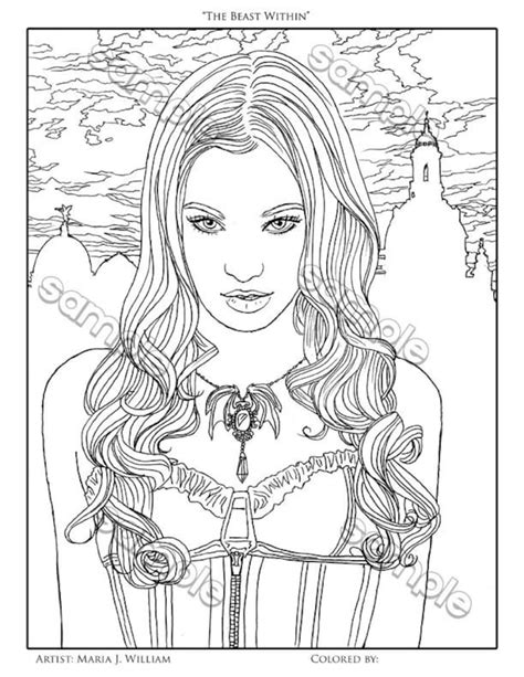 Beautiful Vampire Gothic Fantasy Portrait Coloring Page By
