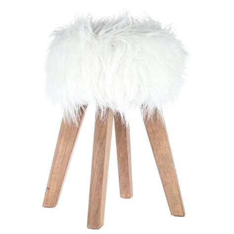 This compact stool is easily transportable from room to room, and comes fully assembled for instant enjoyment. White Faux Fur Wood Stool | Wood stool