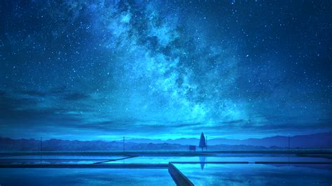 Download 1920x1080 Anime Landscape Blue Sky Stars Night