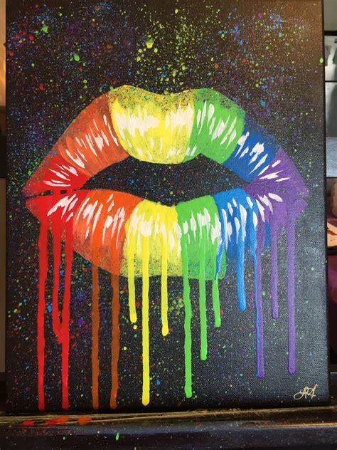 Rainbow Lips Acrylic Painting Drip Art Simple Acrylic Paintings