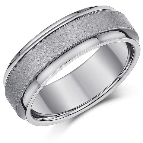 7mm Titanium Satin Centre Wedding Ring Band Titanium Rings At Elma Uk