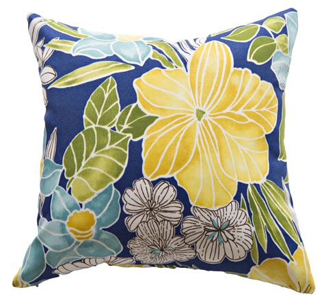 A Blue Pillow With Yellow And Green Flowers On It
